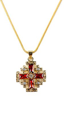 Collier et pendentif Croix de Jérusalem plaqué or avec grenat et zircon rouge Collier et pendentif Croix de Jérusalem plaqué or avec grenat et zircon rouge 2