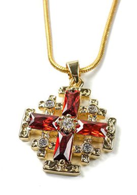 Collier et pendentif Croix de Jérusalem plaqué or avec grenat et zircon rouge Collier et pendentif Croix de Jérusalem plaqué or avec grenat et zircon rouge 6