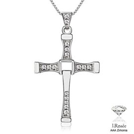 J.Rosée Collier croix en argent 925, pendentif fantaisie avec des zircones sertis, brillant et lumineux J.Rosée Collier croix en argent 925, pendentif fantaisie avec des zircones sertis, brillant et lumineux