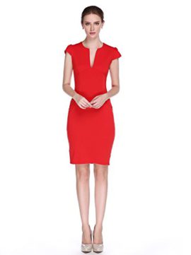 LALYSSE-Robe-Moulante-Crayon-Fendu-Zip-Poches-Manche-Courte-Bodycon-Slim-Femme-M-Rouge-0-1