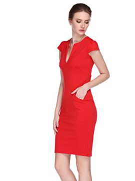 LALYSSE-Robe-Moulante-Crayon-Fendu-Zip-Poches-Manche-Courte-Bodycon-Slim-Femme-M-Rouge-0-2