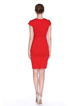 LALYSSE-Robe-Moulante-Crayon-Fendu-Zip-Poches-Manche-Courte-Bodycon-Slim-Femme-M-Rouge-0-3