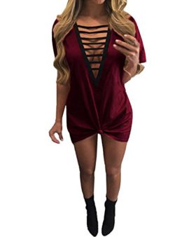 StyleDome Femme Mini Robe Tunique Col V Manches Courtes Casual Sexy Robe de Soirée Cocktail Club StyleDome Femme Mini Robe Tunique Col V Manches Courtes Casual Sexy Robe de Soirée Cocktail Club 4