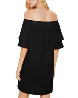 StyleDome Femme Robe Courte Tunique Bustier Col Bateau Epaule Nue Manches Courtes Sexy Robe de Soirée Cocktail Plage StyleDome Femme Robe Courte Tunique Bustier Col Bateau Epaule Nue Manches Courtes Sexy Robe de Soirée Cocktail Plage 3