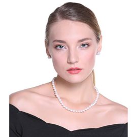 VIKI LYNN Collier Fantaisie Femme en perle blanche de culture d’eau douce classe AAA fermoir de fleur Diamètre de perle 7/8mm Idée Cadeau Femme Original VIKI LYNN Collier Fantaisie Femme en perle blanche de culture d’eau douce classe AAA fermoir de fleur Diamètre de perle 7/8mm Idée Cadeau Femme Original 5