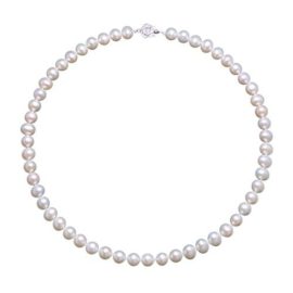 VIKI LYNN Collier Fantaisie Femme en perle blanche de culture d’eau douce classe AAA fermoir de fleur Diamètre de perle 7/8mm Idée Cadeau Femme Original VIKI LYNN Collier Fantaisie Femme en perle blanche de culture d’eau douce classe AAA fermoir de fleur Diamètre de perle 7/8mm Idée Cadeau Femme Original