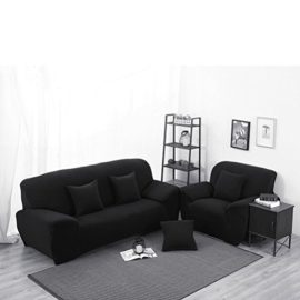 WINOMO Housse de Canapé Salon Couverture Extensible 3 places sofa housses Spandex Décor（Noir) WINOMO Housse de Canapé Salon Couverture Extensible 3 places sofa housses Spandex Décor（Noir) 3