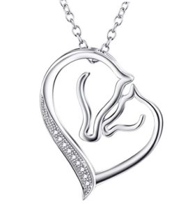 YFN Collier en Argent 925  Oxyde de Zirconium Mère et Enfant Amour Tête de cheval Pendentif coeur avec chaîne 46cm YFN Collier en Argent 925  Oxyde de Zirconium Mère et Enfant Amour Tête de cheval Pendentif coeur avec chaîne 46cm 2