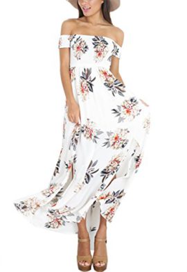 Yidarton Femme Robe de Plage été Longue Sexy Boho Épaules Nue Robe Fleurie Maxi Manche Courte Yidarton Femme Robe de Plage été Longue Sexy Boho Épaules Nue Robe Fleurie Maxi Manche Courte