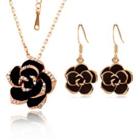 Yoursfs-Parure-Collier Boucles d’oreilles crochets Dormeuses Femme-18k plaqué Or rose et Cristal austrichien-Rose noire-Cadeau Anniversaire Mariage Fête des mères Yoursfs-Parure-Collier Boucles d’oreilles crochets Dormeuses Femme-18k plaqué Or rose et Cristal austrichien-Rose noire-Cadeau Anniversaire Mariage Fête des mères