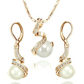 Yoursfs-Parure Femme-Collier Boucles d’oreilles crochets-Pendentif-18k plaqué Or et Perle imitation-Cristal-Cadeau Anniversaire Mariage Fête des mères Yoursfs-Parure Femme-Collier Boucles d’oreilles crochets-Pendentif-18k plaqué Or et Perle imitation-Cristal-Cadeau Anniversaire Mariage Fête des mères