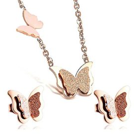 findout Rose or plaqué en titane acier en forme de papillon collier pendentif + boucle d’oreille (f949) findout Rose or plaqué en titane acier en forme de papillon collier pendentif + boucle d’oreille (f949)