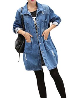 Femmes-Manches-Longues-Veste-En-Jean-Longue-Section-Manteau-0