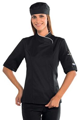 Isacco-Veste-cuisine-femme-manches-courtes-noire-et-blanche-0