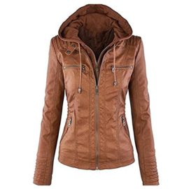 Newbestyle Femme Veste En Cuir Blousons Fermeture Éclair Manteau à Capuche Court Veste Newbestyle Femme Veste En Cuir Blousons Fermeture Éclair Manteau à Capuche Court Veste