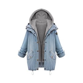 OCHENTA Femme Manteaux A Capuche Gilet Jean Blouson Hoodie Veste Jacket Denim Jean-Coat Casual Outwear 2 Pieces OCHENTA Femme Manteaux A Capuche Gilet Jean Blouson Hoodie Veste Jacket Denim Jean-Coat Casual Outwear 2 Pieces