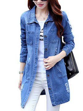 OCHENTA Femmes Blouson Jean Veste Manches Longues ou 3/4 au Choix Casual OCHENTA Femmes Blouson Jean Veste Manches Longues ou 3/4 au Choix Casual