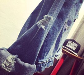 SaiDeng-Femme-Manche-Longue-Simple-Boutonnage-Dchir-Veste-En-Jean-0-2