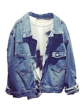 SaiDeng-Femme-Manche-Longue-Simple-Boutonnage-Dchir-Veste-En-Jean-0