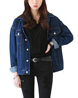 SaiDeng Femme Veste En Jean À Manches Longues Loose Bf Style Denim Manteau SaiDeng Femme Veste En Jean À Manches Longues Loose Bf Style Denim Manteau