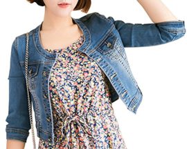 SaiDeng-Veste-En-Jean-Blouson-Manches-34-Col-Rond-Femmes-0