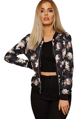 WEARALL-Femmes-Floral-Bombardier-Veste-Dames-Longue-Manche-Rose-Imprimer-Fermeture-clair-quipage-Cou-36-42-0