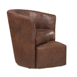 BAYA fauteuil cabriolet et pouf marron aspect vielli BAYA fauteuil cabriolet et pouf marron aspect vielli 2