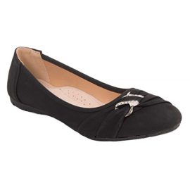 Ballerines noir simili cuir grandes pointures femme 41 – 44 semelle intérieure cuir & boucle décorative argentée strass- Ballerines noir simili cuir grandes pointures femme 41 – 44 semelle intérieure cuir & boucle décorative argentée strass- 2