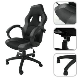 Chaise de bureau ajustable en simili cuir et mailles aérées noires – Fauteuil de bureau inclinable Chaise de bureau ajustable en simili cuir et mailles aérées noires – Fauteuil de bureau inclinable