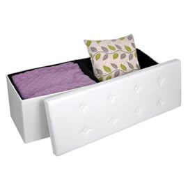 Lyndan-Kamalame-Bote-de-rangement-poufrepose-pieds-en-cuir-synthtique-Blanc-Tabouret-Chaise-Sige-Double-Banc-pliable-conteneur-Bote-de-jouet-enfants-Repose-pieds-Couverture-Feuilles-Serviettes-poitrin-0-2