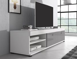 Meuble TV Armoire Support Elsa blanc/façades brillant gris 140 cm Meuble TV Armoire Support Elsa blanc/façades brillant gris 140 cm 3