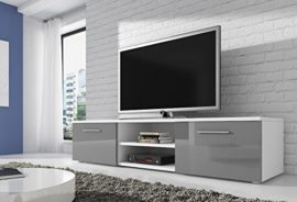 Meuble TV Armoire support Vegas Blanc/Fronts brillant Gris 150 cm Meuble TV Armoire support Vegas Blanc/Fronts brillant Gris 150 cm 3