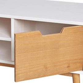 Meuble TV Leti Blanc, Fabriqué en bois de pin massif, 1 porte y 2 tiroirs, 140 cm Meuble TV Leti Blanc, Fabriqué en bois de pin massif, 1 porte y 2 tiroirs, 140 cm 5