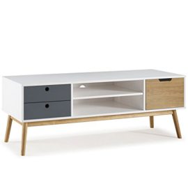 Meuble TV Leti Blanc, Fabriqué en bois de pin massif, 1 porte y 2 tiroirs, 140 cm Meuble TV Leti Blanc, Fabriqué en bois de pin massif, 1 porte y 2 tiroirs, 140 cm