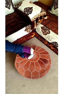 POUF-MAROCAIN-FAIT-MAIN-EN-CUIR-MARRON-AVEC-COUVERCLE-BLANC-STITCHING-FOOTSTALL-LIVR-TISSUS-NON-REMBOURRS-0-3