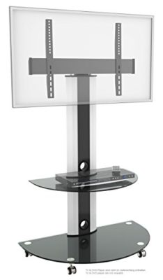 RICOO-Meuble-TV-Roulettes-Design-Support-pied-en-verre-support-inclinable-FS0502-orientable-tournant-avec-roulettes-TV-LED-cran-plat-VESA-max-600×400-Support-universel-rack-de-dpose-en-verre-incl-0