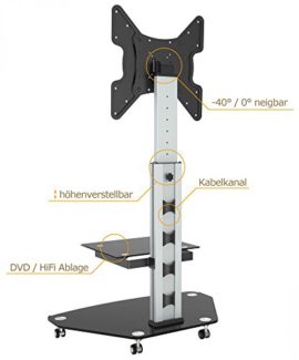 RICOO Meuble TV Roulettes Support sur pied en verre inclinable FS0200 orientable tournant avec roulettes réglable en hauteur TV LED écran plat meuble rack VESA 400×400 universel rack de dépose en verre incl. RICOO Meuble TV Roulettes Support sur pied en verre inclinable FS0200 orientable tournant avec roulettes réglable en hauteur TV LED écran plat meuble rack VESA 400×400 universel rack de dépose en verre incl. 3