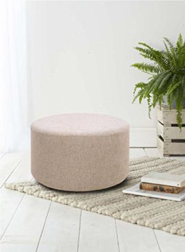 Rebecca-srl-Repose-pieds-Pouf-Tissu-Rond-Plat-Gris-Vintage-Mobilier-Bureau-Salon-Sejour-Cod-RE4543-0