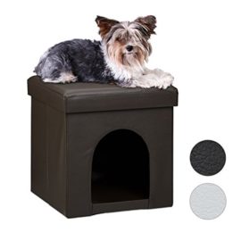 Relaxdays Maison pour petits chiens et chats pliable pliante banc en similicuir confortable Tabouret abri panier malle cube niche HxlxP : 38 x 38 x 38 cm repose-pieds couvercle amovible, noir Relaxdays Maison pour petits chiens et chats pliable pliante banc en similicuir confortable Tabouret abri panier malle cube niche HxlxP : 38 x 38 x 38 cm repose-pieds couvercle amovible, noir 2