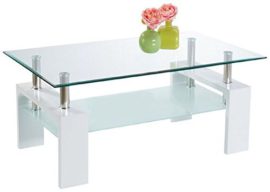 Table basse rectangulaire en MDF avec un plateau en verre coloris blanc laqué Table basse rectangulaire en MDF avec un plateau en verre coloris blanc laqué