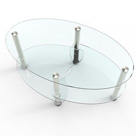 UEnjoy Table basse Table de salon en verre ovale noir/clair avec pieds chrom¨¦s UEnjoy Table basse Table de salon en verre ovale noir/clair avec pieds chrom¨¦s 3