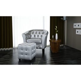 vidaXL Fauteuil Chesterfield argent avec repose pied vidaXL Fauteuil Chesterfield argent avec repose pied 3