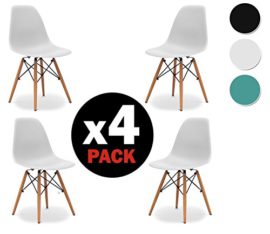 Due-home (Nordik) – Pack 4 chaises Tour Blanche, chaise réplique Eames Blanc et Bois de hêtre, dimensions : 47 cm largeur x 56 cm fond x 81 cm Hauteur Due-home (Nordik) – Pack 4 chaises Tour Blanche, chaise réplique Eames Blanc et Bois de hêtre, dimensions : 47 cm largeur x 56 cm fond x 81 cm Hauteur