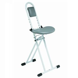 Folding perching / ironing stool with padded adjustable height seat by Drive Medical Folding perching / ironing stool with padded adjustable height seat by Drive Medical