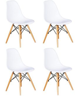 GreenForest – DSW – Chaises blanches en polypropylène avec pieds en bois de hêtre GreenForest – DSW – Chaises blanches en polypropylène avec pieds en bois de hêtre