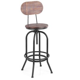 IKayaa Industrial Style Tabouret de bar Hauteur réglable pivotant Cuisine Chaise à manger Pinewood Top + Metal With Backback IKayaa Industrial Style Tabouret de bar Hauteur réglable pivotant Cuisine Chaise à manger Pinewood Top + Metal With Backback