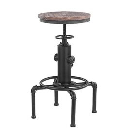 IKayaa Metal Industrial Tabouret de bar Hauteur réglable pivotant Pinewood Top Cuisine Chaise à manger Pipe Style Barstool avec repose-pieds IKayaa Metal Industrial Tabouret de bar Hauteur réglable pivotant Pinewood Top Cuisine Chaise à manger Pipe Style Barstool avec repose-pieds 2