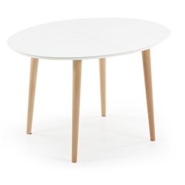 Kavehome Table Oqui extensible ovale 120-200 cm, naturel et blanc Kavehome Table Oqui extensible ovale 120-200 cm, naturel et blanc