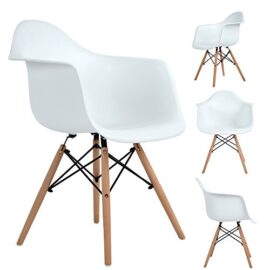 Lot de 4 chaises de cuisine en bois, Eggree(TM) rétro faux cuir rembourrée Chaise de salle de bureau avec pieds en bois de hêtre massif – blanc Lot de 4 chaises de cuisine en bois, Eggree(TM) rétro faux cuir rembourrée Chaise de salle de bureau avec pieds en bois de hêtre massif – blanc