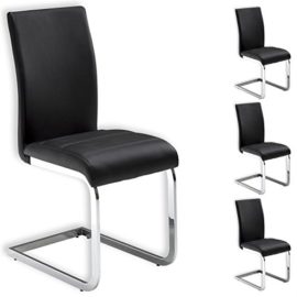 Lot de 4 chaises de salle à manger LETICIA piètement chromé revêtement synthétique noir Lot de 4 chaises de salle à manger LETICIA piètement chromé revêtement synthétique noir